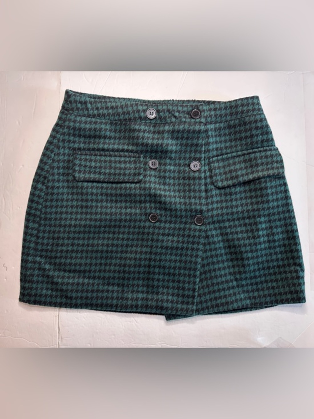 NWT Forever 21 Green Houndstooth Double-Breasted Mini Skirt Size Large